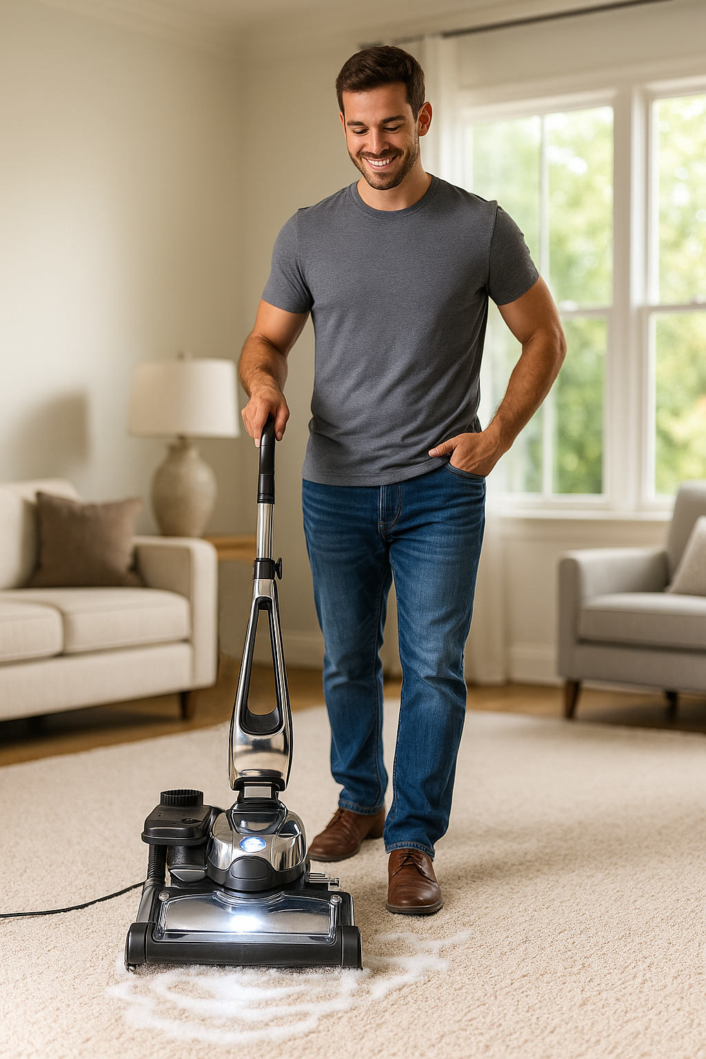 Homeowner using the professional dry foam system at home