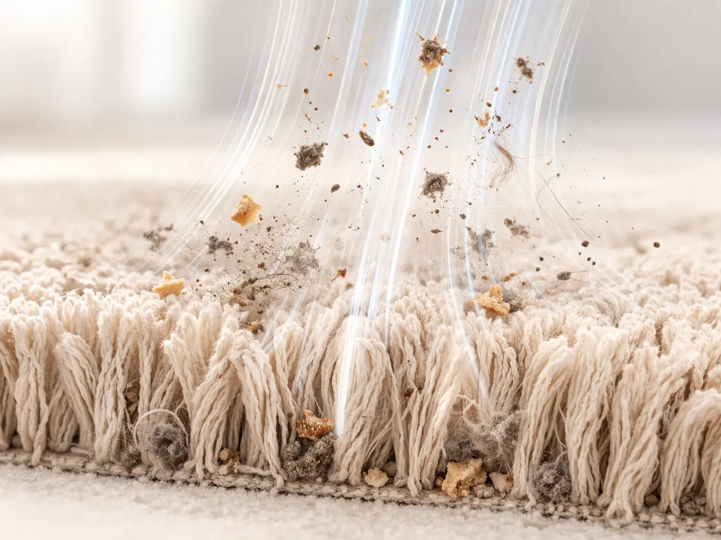 Illustration of the pre-vacuum step before dry-foam cleaning
